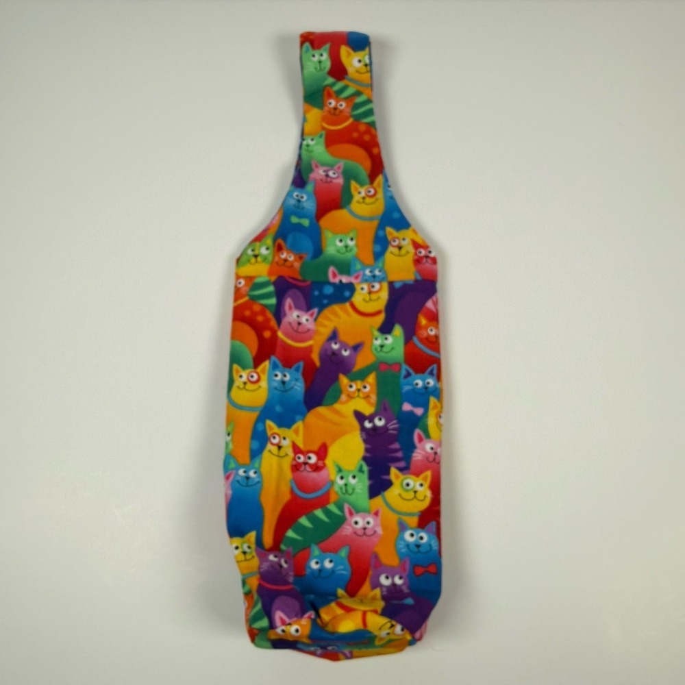 Handmade Fabric Wine Bottle Holder Carrier Gift House Warming New Cat Kitten
